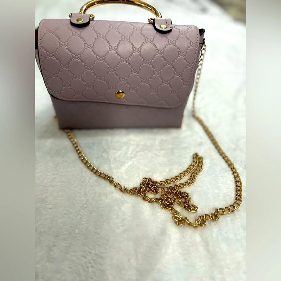 Top Handle Bag Gold Chain Strap Quilted Design Small Purse - Picture 3 of 4